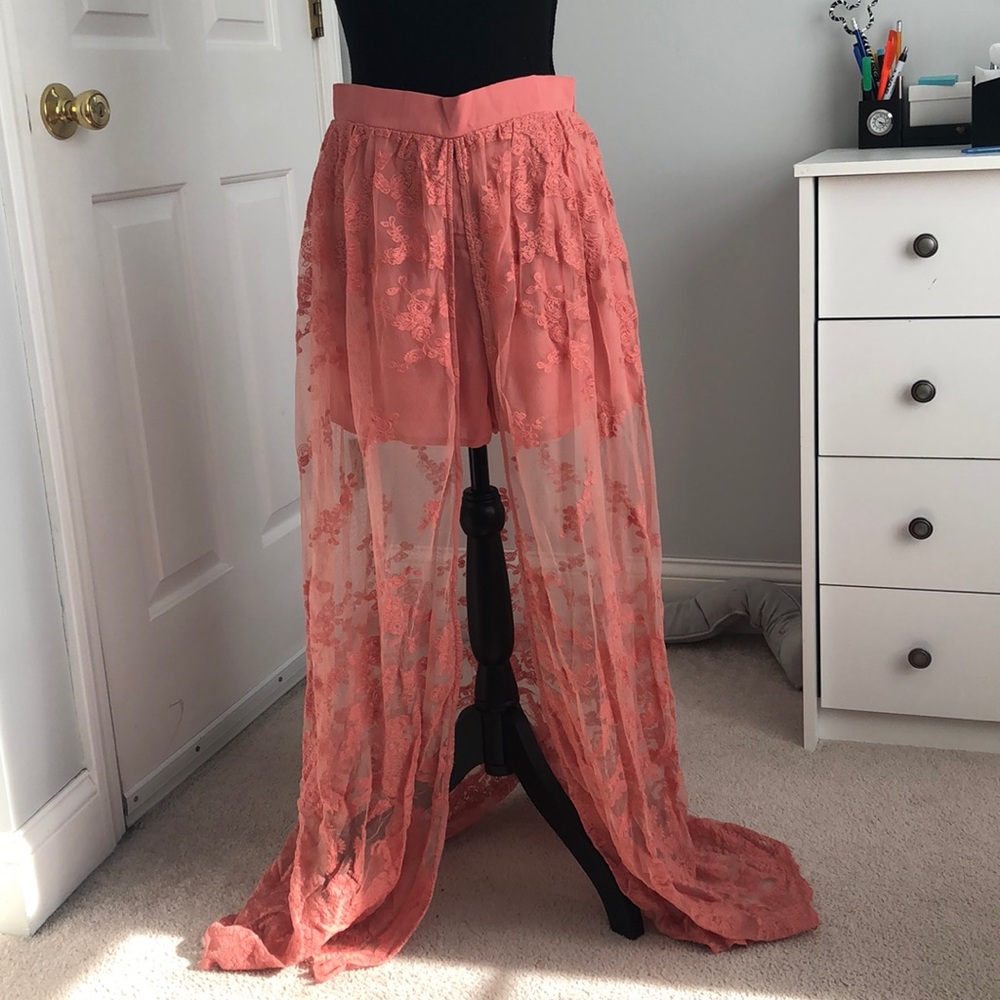 Peach Lace Maxi Skort